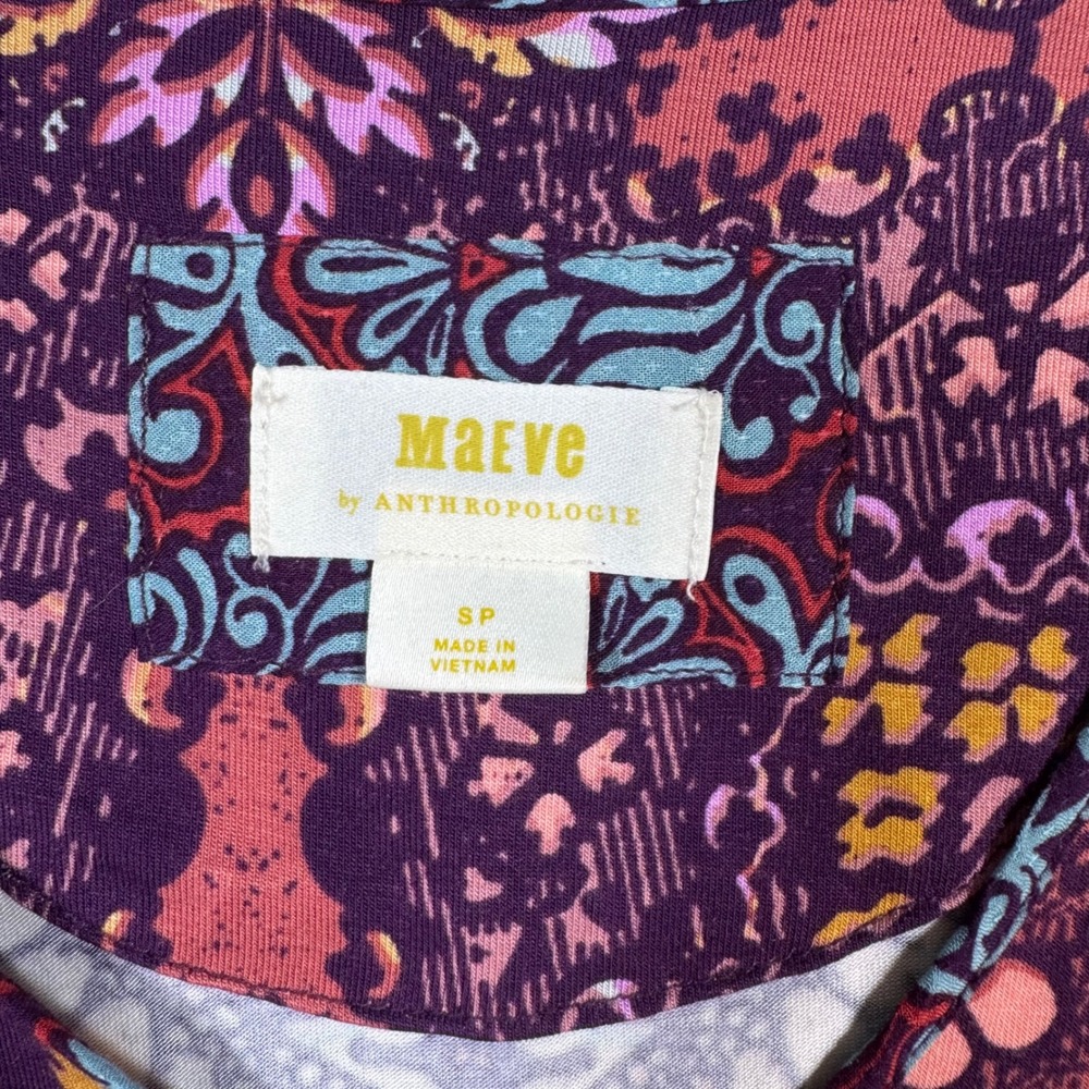 Maeve Anthropologie Top Womens Small Petite Purple Pink Boho Mixed Print Tunic - Picture 4 of 8